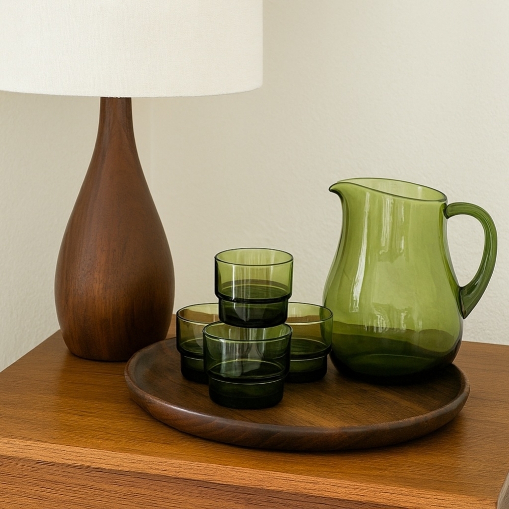 VTG Anchor Hocking Green Stackable Glass Tumblers – Set of 4| MCM Barware